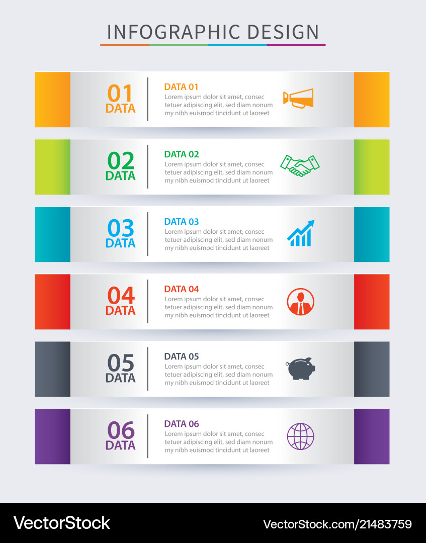 Infographics tab in horizontal paper index with 6 Infographics tab in horizontal paper index with 6 vector image