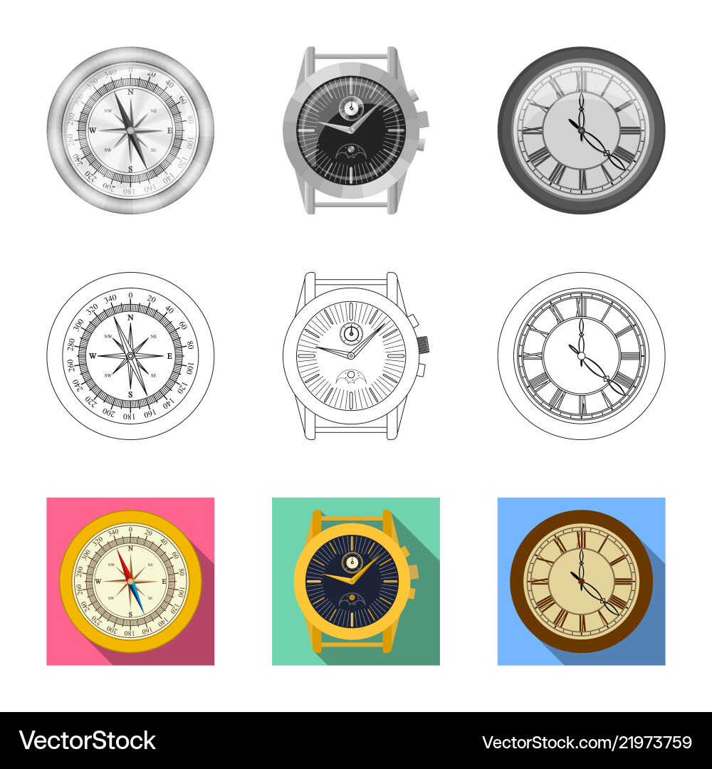 Isolated object of clock and time icon set Isolated object of clock and time icon set vector image