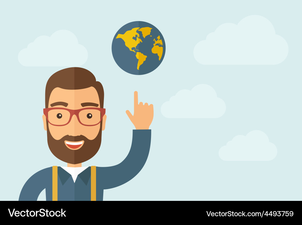 Man pointing the globe icon vector image