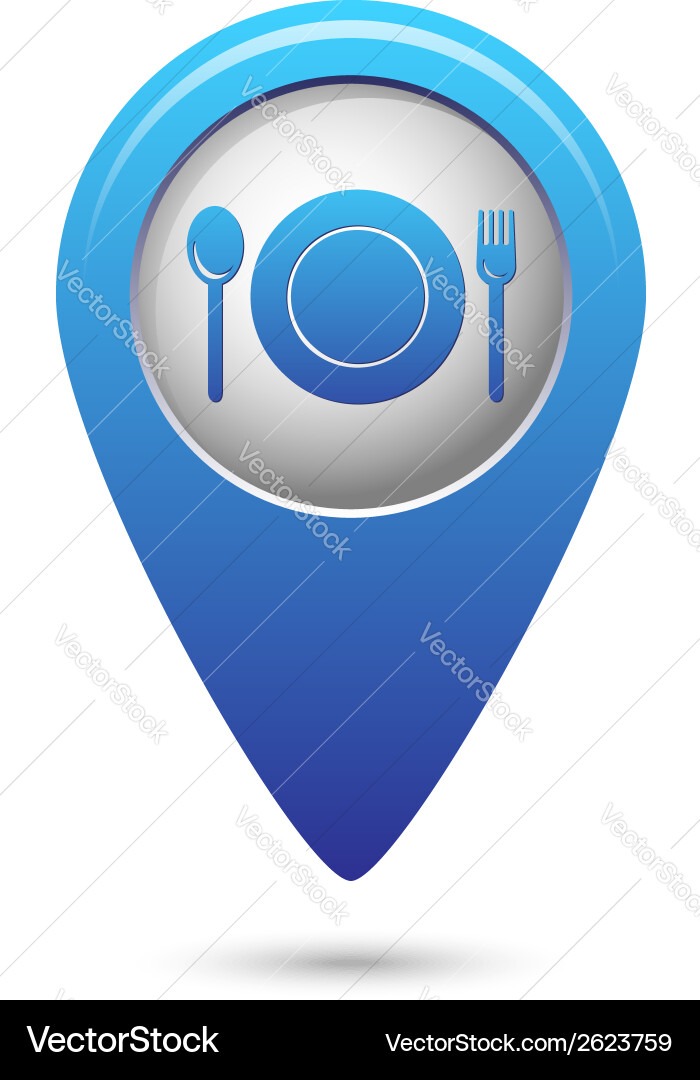 Map pointer with fork and spoon icon vector image