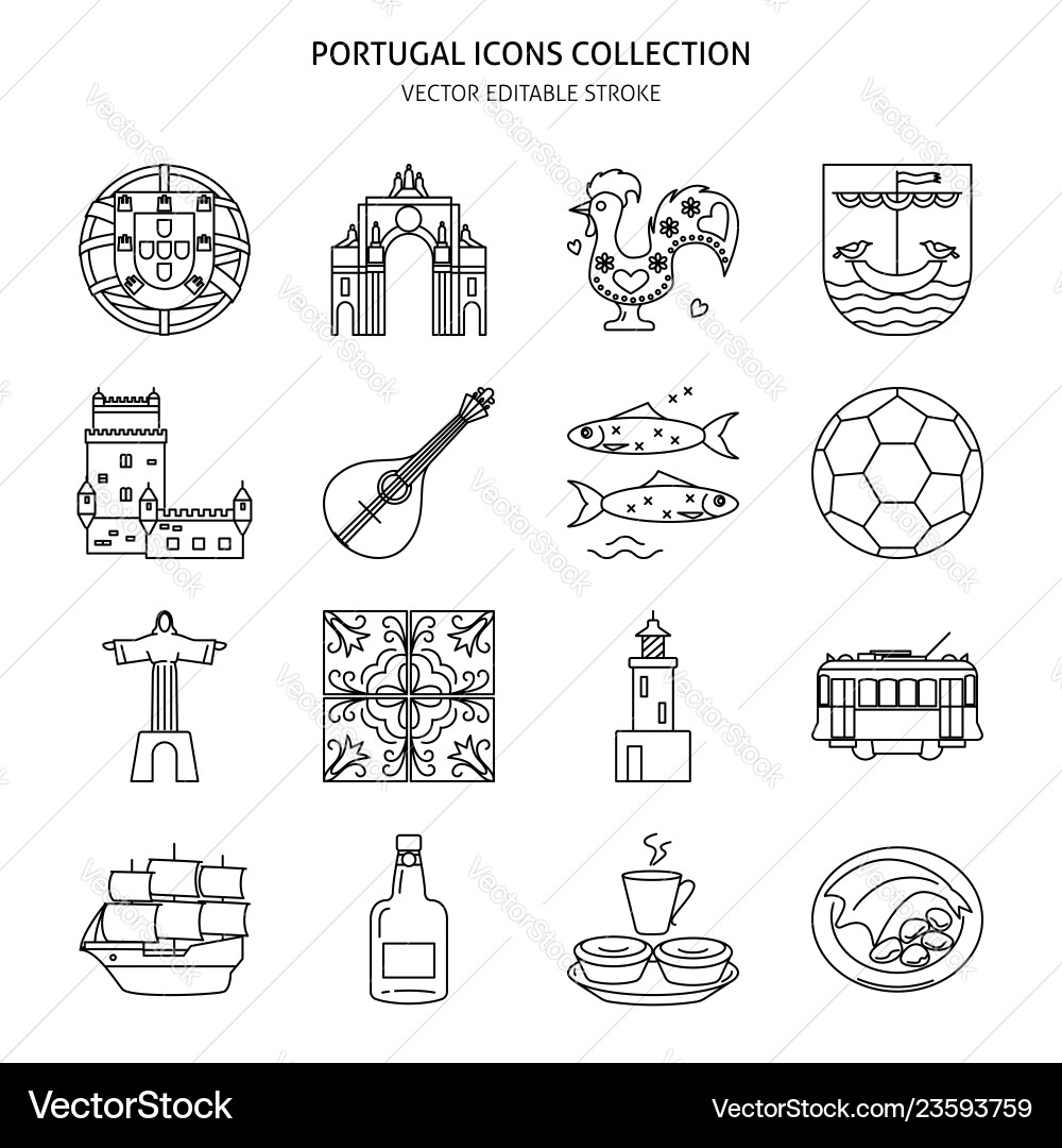 Portugal Icons - Traditional Symbols Vector Image