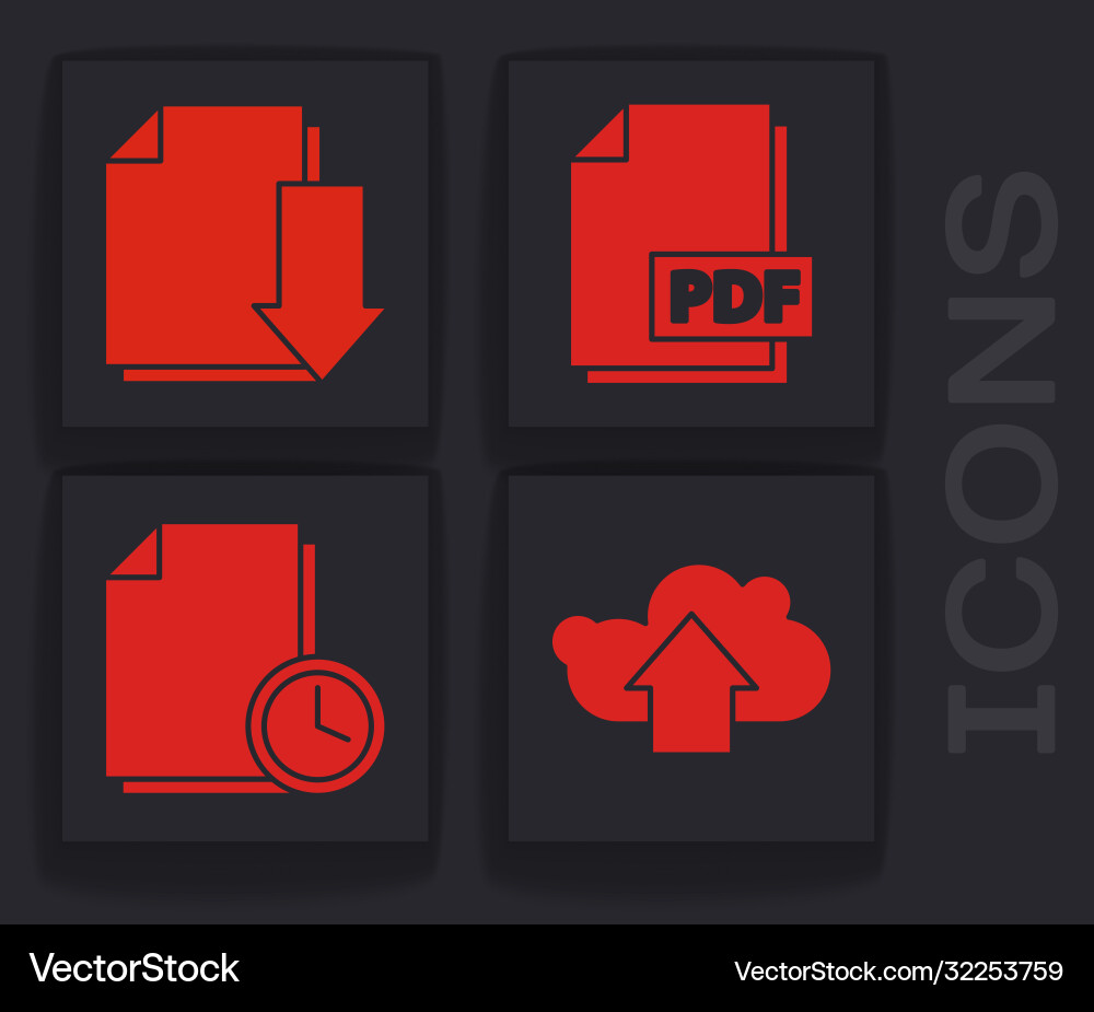 Set cloud upload document with download pdf file Set cloud upload document with download pdf file vector image