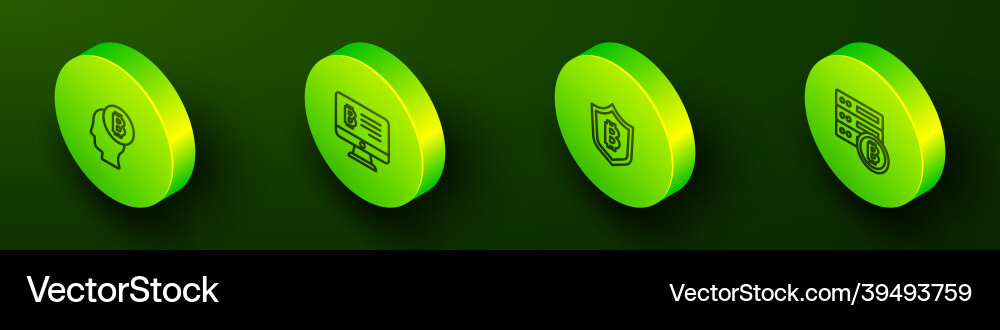 Set isometric line bitcoin think mining Set isometric line bitcoin think mining vector image