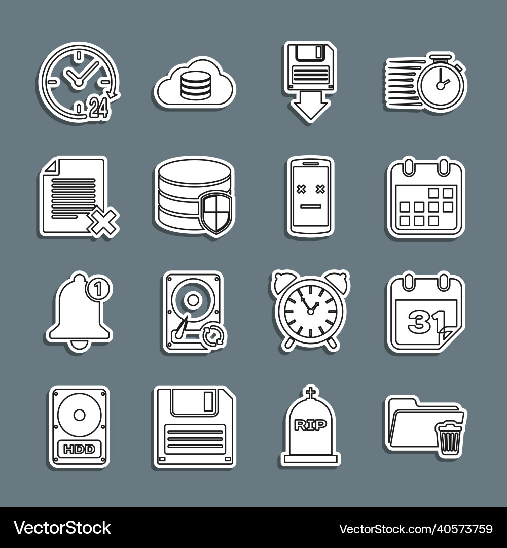 Set line delete folder calendar floppy disk Set line delete folder calendar floppy disk Vector Image