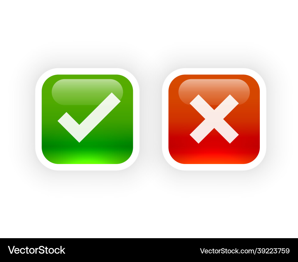 Shiny button style check mark and cross symbols Shiny button style check mark and cross symbols vector image