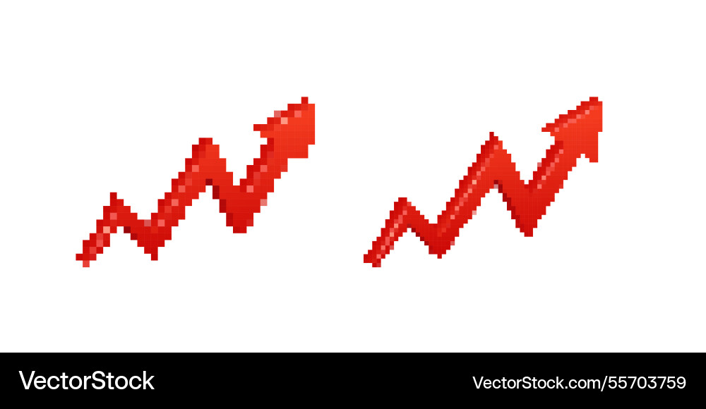 Two growing red arrow graphs in dynamic pixelated vector image