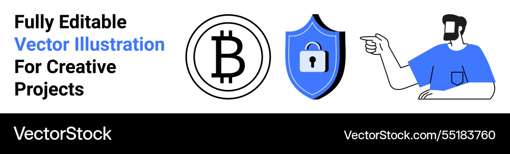 Bitcoin symbol with security shield and man Bitcoin symbol with security shield and man vector image