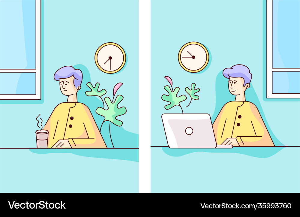 Character in flat style with coffee and lap vector image