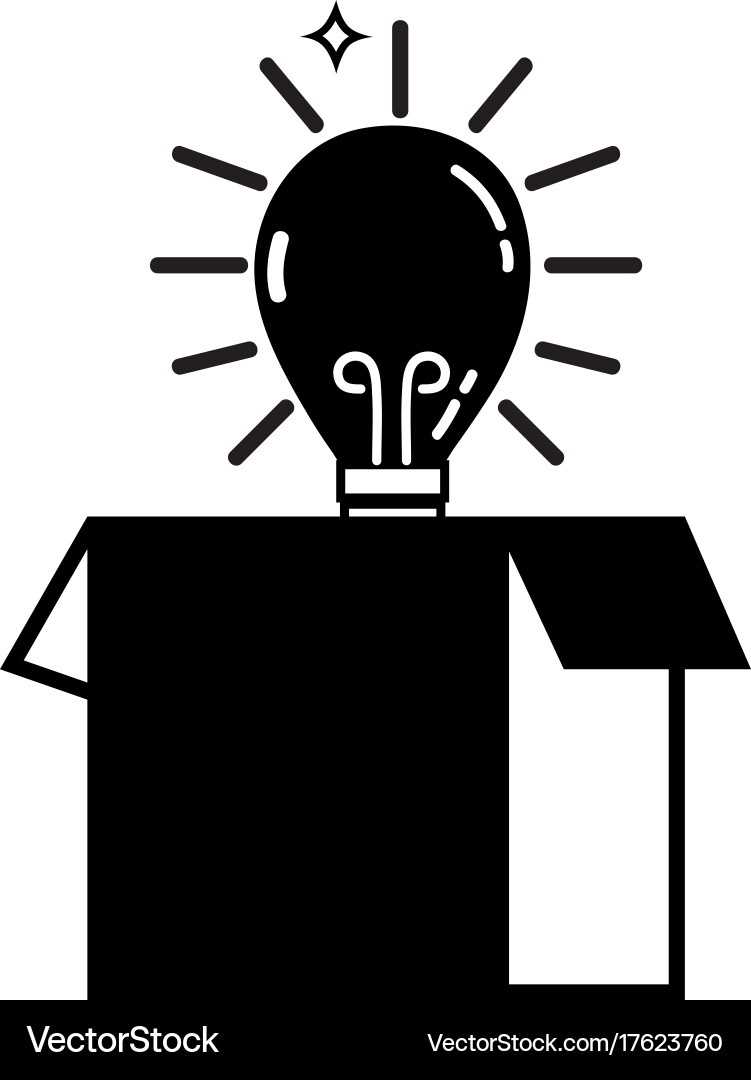 Contour box package open with bulb idea vector image