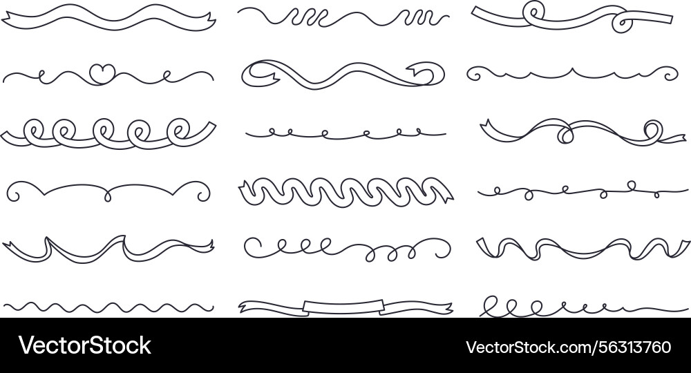 Curly confetti ribbon separator lines doodle curl Curly confetti ribbon separator lines doodle curl vector image