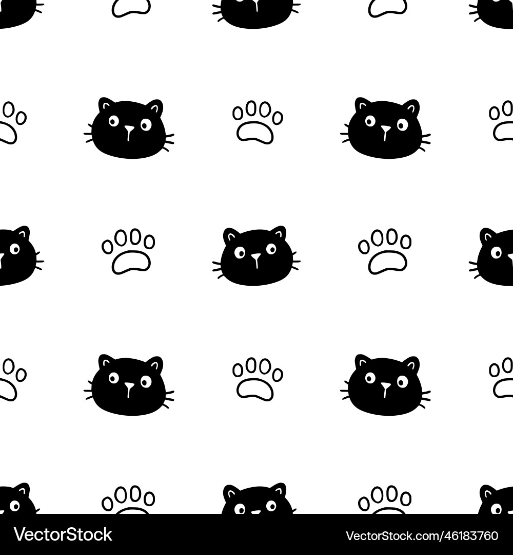 Cute cat face pattern seamless hand drawn sketch Cute cat face pattern seamless hand drawn sketch Vector Image