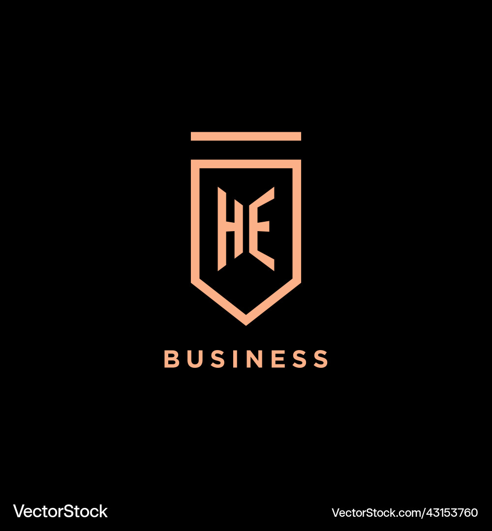 He monogram initial with shield logo design icon He monogram initial with shield logo design icon Vector Image