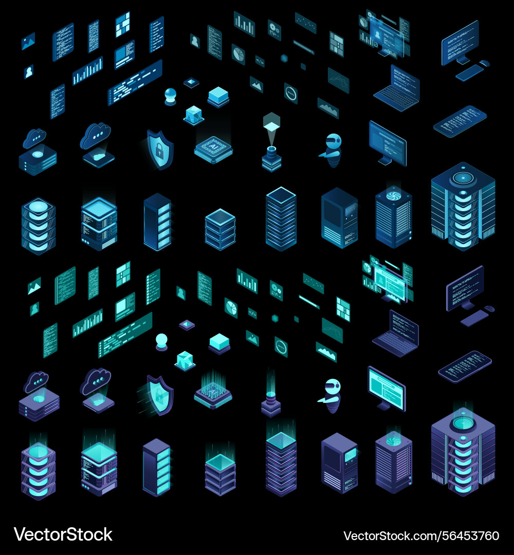 Large set of isometric computer technology Large set of isometric computer technology vector image