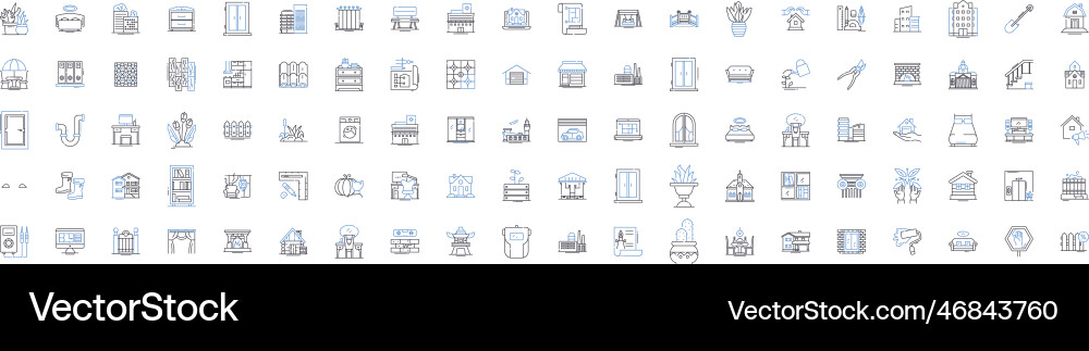 Office block line icons collection tower complex Vector Image