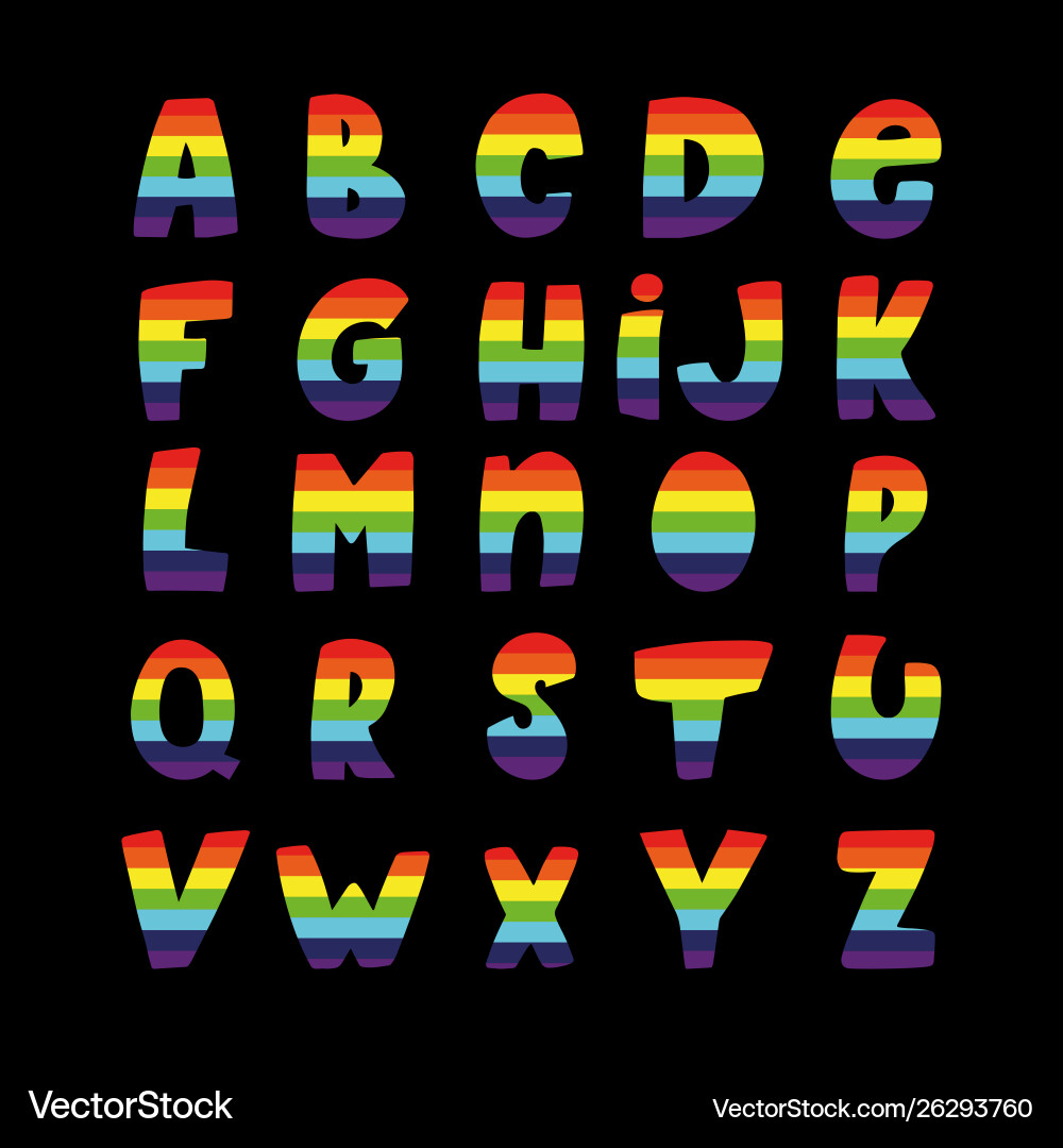 Rainbow alphabet Rainbow alphabet vector image