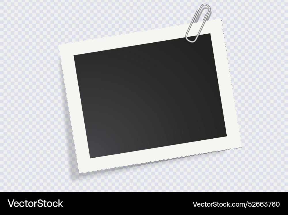 Realistic blank photo frame with paper clip Realistic blank photo frame with paper clip vector image