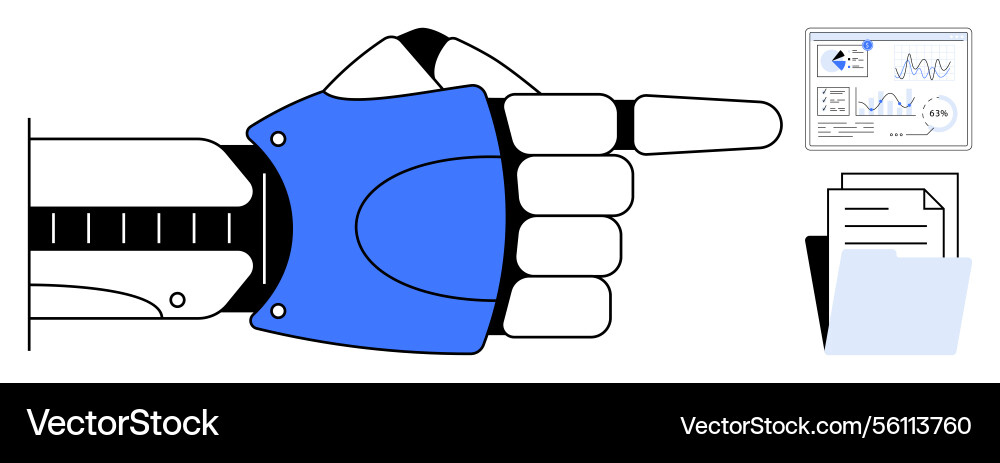 Robotic hand pointing towards data analytics Robotic hand pointing towards data analytics vector image
