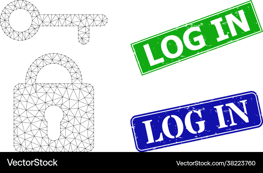 Textured log in stamp seals and triangle mesh lock Textured log in stamp seals and triangle mesh lock Vector Image