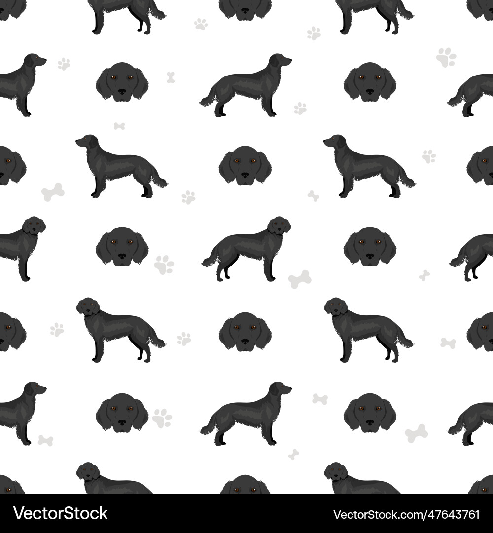 Flat coated retriever seamless pattern different Flat coated retriever seamless pattern different Vector Image