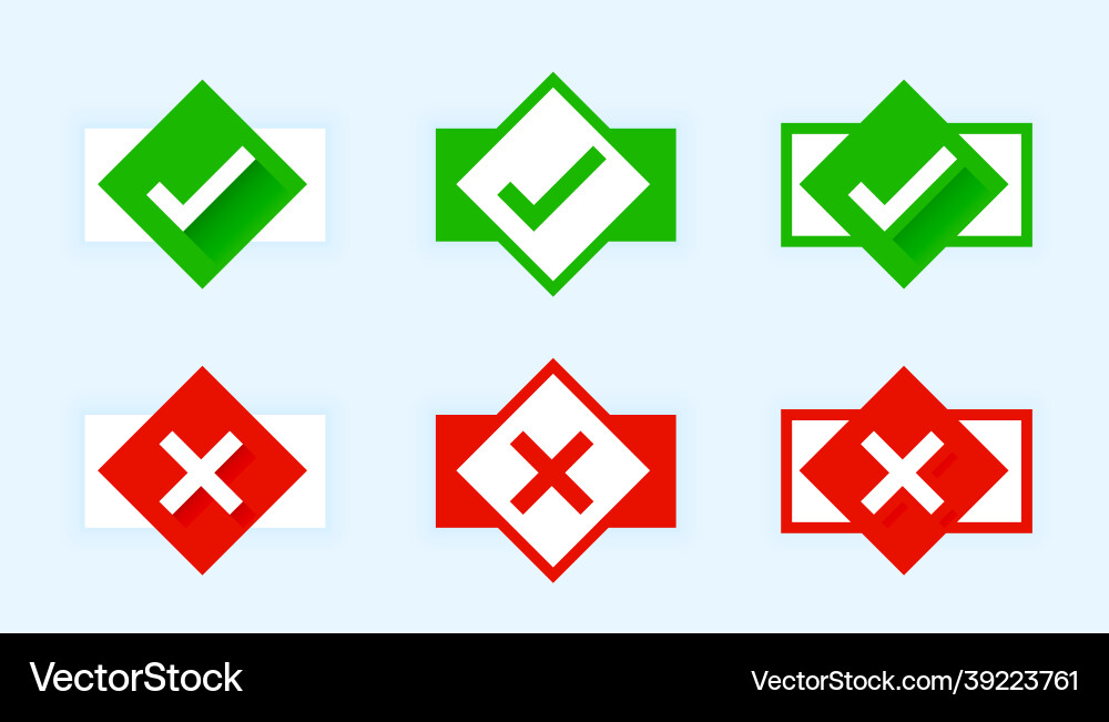 Flat style check mark and cross buttons Flat style check mark and cross buttons vector image