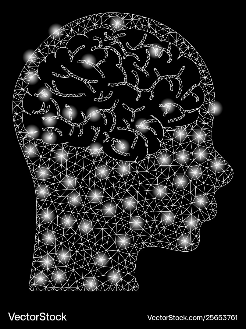 Gleaming Mesh Brain with Flash vector image