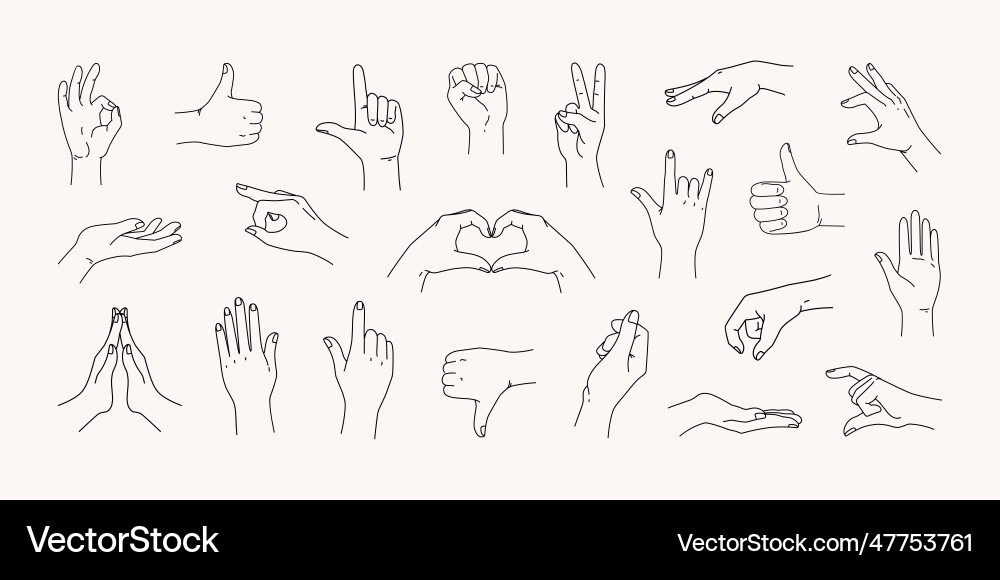 Hand icons line finger pointing different vector image