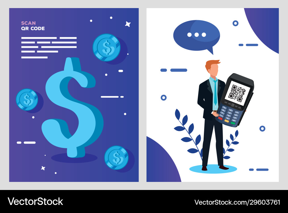 Set poster scan code qr and icons Set poster scan code qr and icons vector image