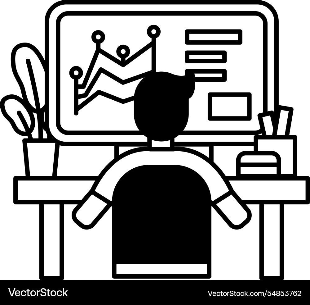 A man is sitting at desk in front of computer A man is sitting at desk in front of computer vector image