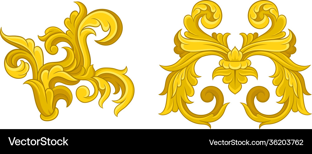 Baroque golden elements with scroll and swirl Vector Image