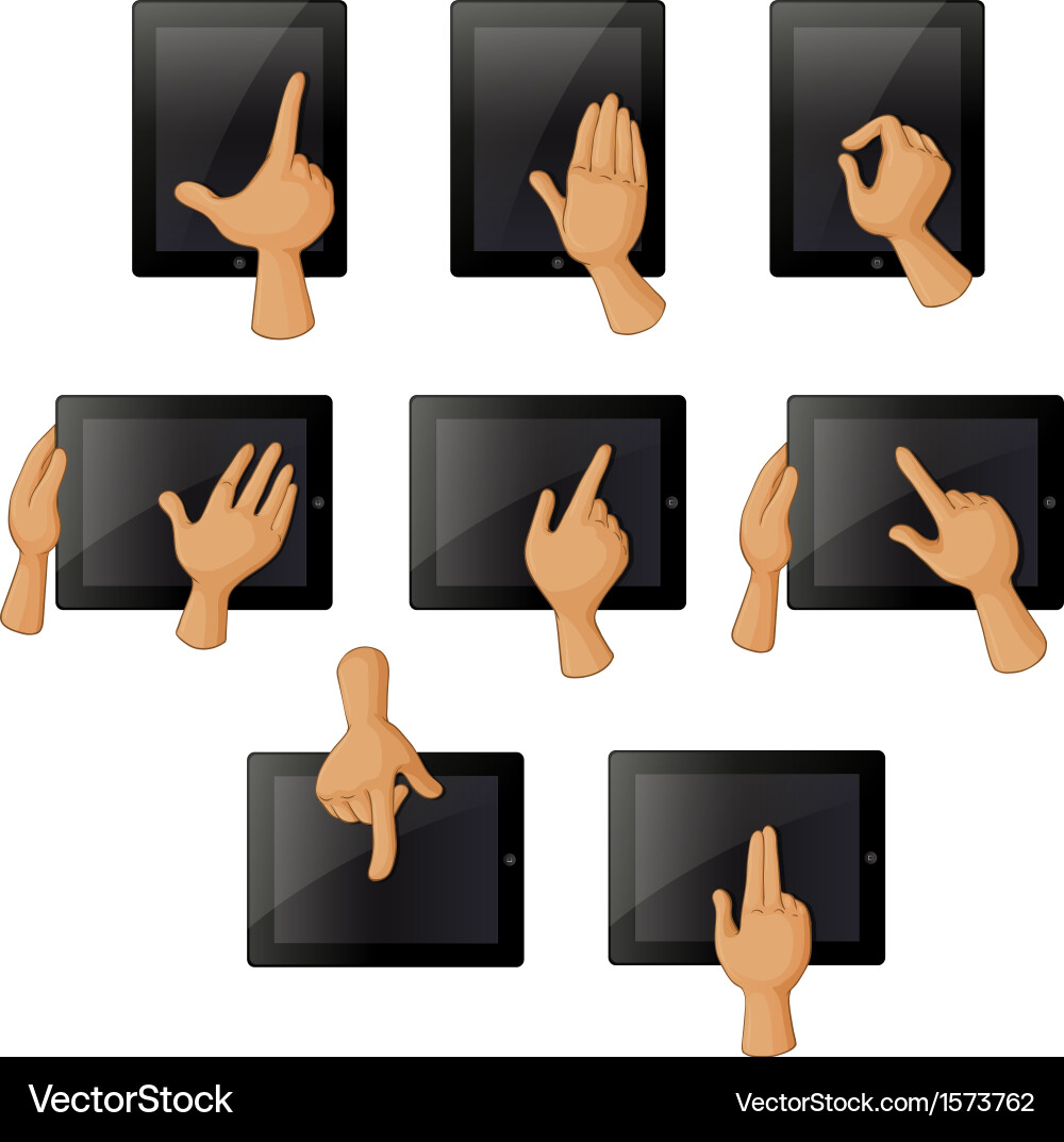 Different hand gestures when using a gadget vector image