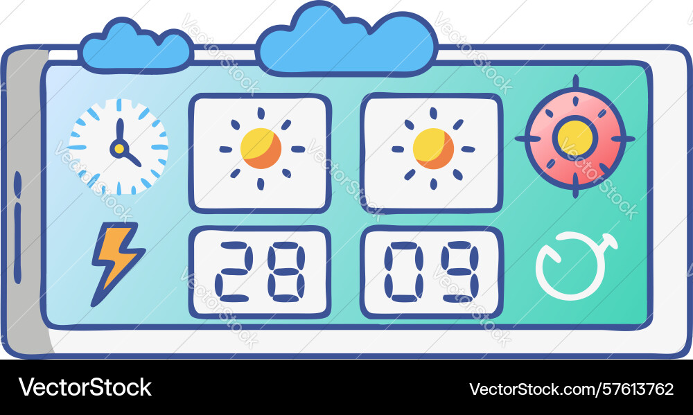 Digital clock weather dashboard icon design vector image
