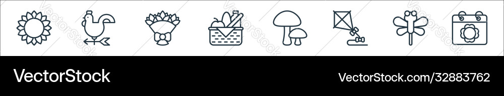 Flat spring line icons linear set quality Flat spring line icons linear set quality vector image