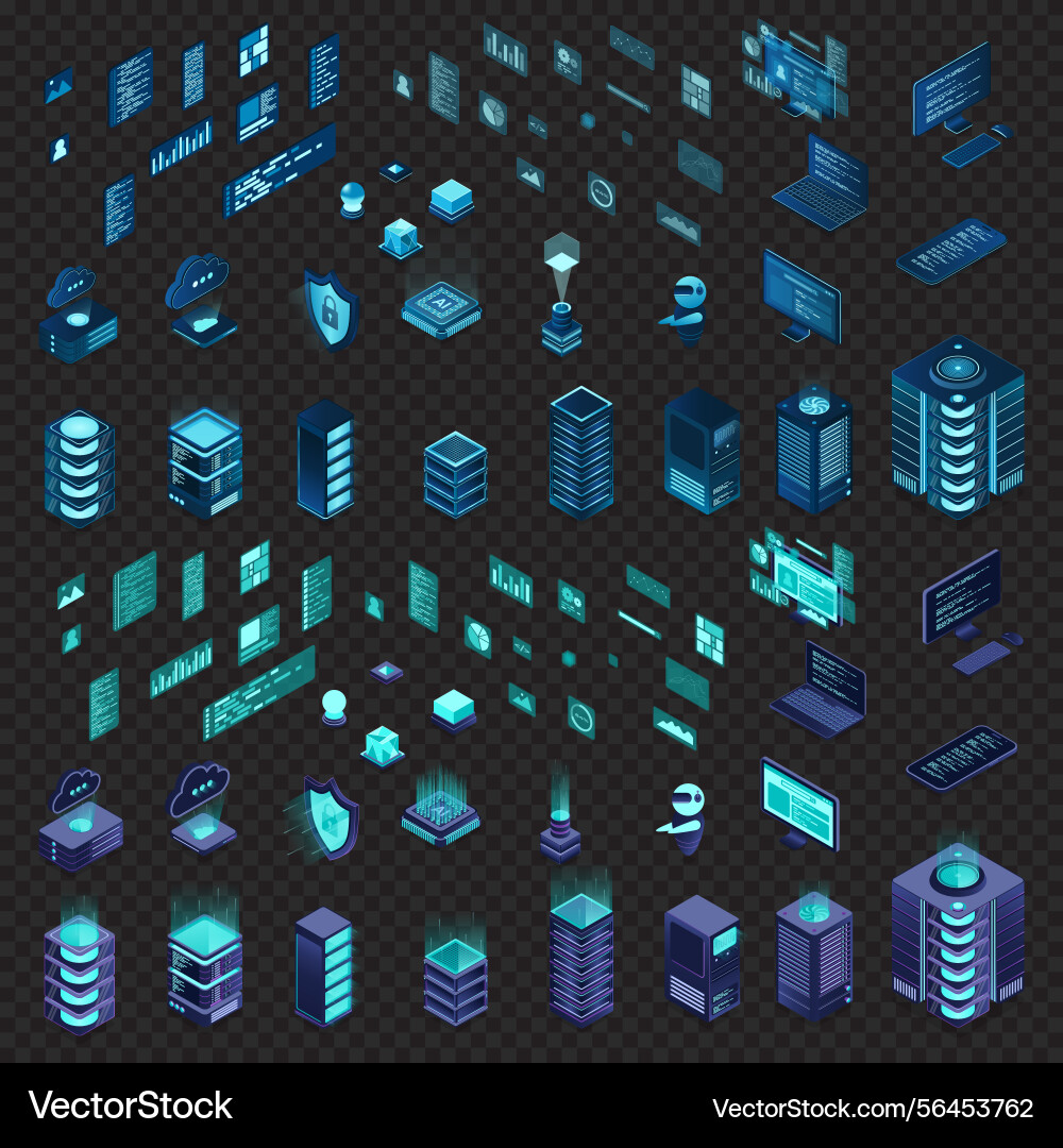 Large set of isometric computer technology Large set of isometric computer technology vector image