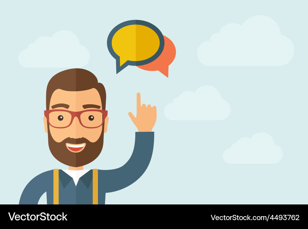 Man pointing the two speech bubbles icon Vector Image