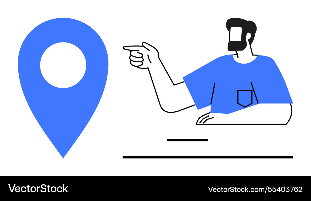 Man pointing towards blue location marker concept Man pointing towards blue location marker concept vector image