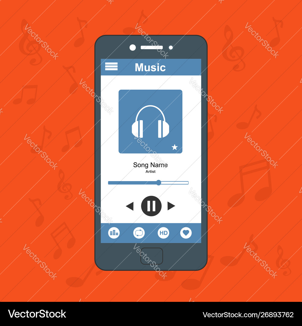 Media player application app template with flat Media player application app template with flat Vector Image