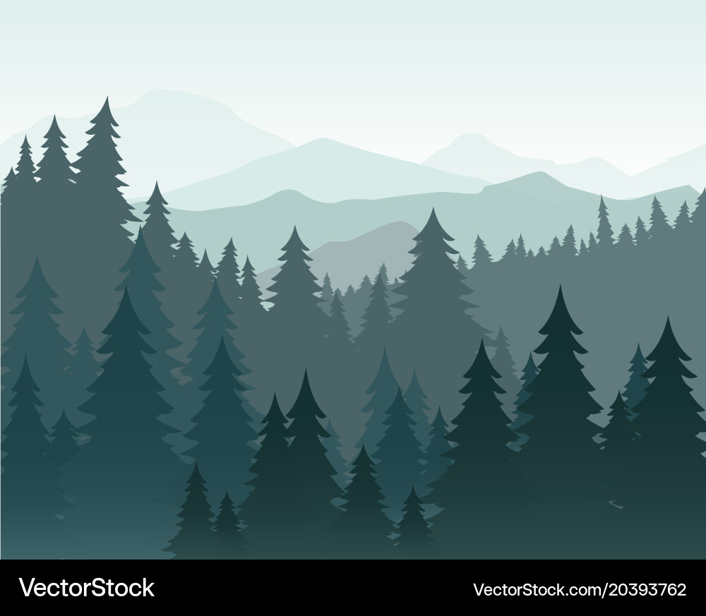 Pine forest and mountains Royalty Free Vector Image