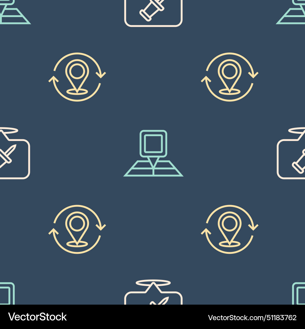 Set line push pin map and folded Set line push pin map and folded vector image