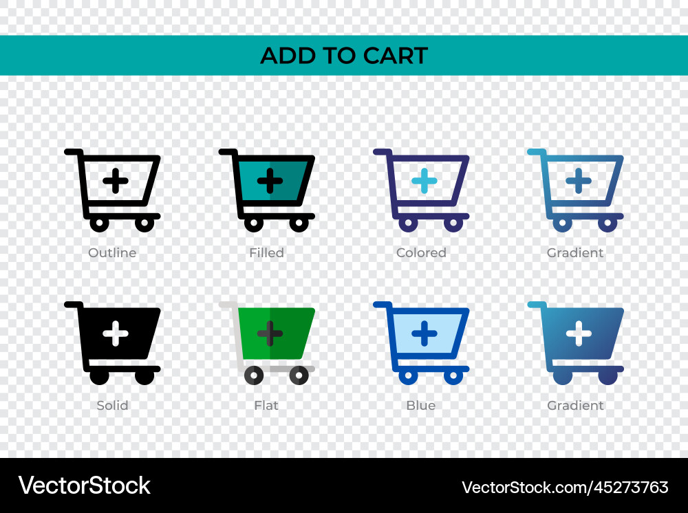 Add to cart icon in different style Vector Image
