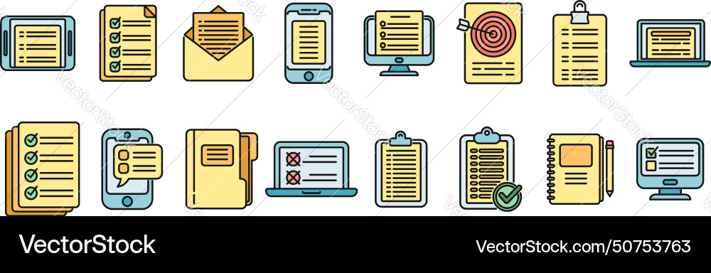 Assignment icons set color line Assignment icons set color line vector image