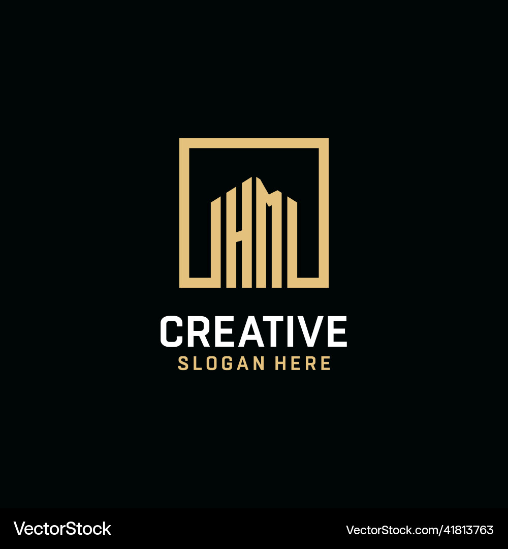 Hm initial monogram logo design with square shape Vector Image