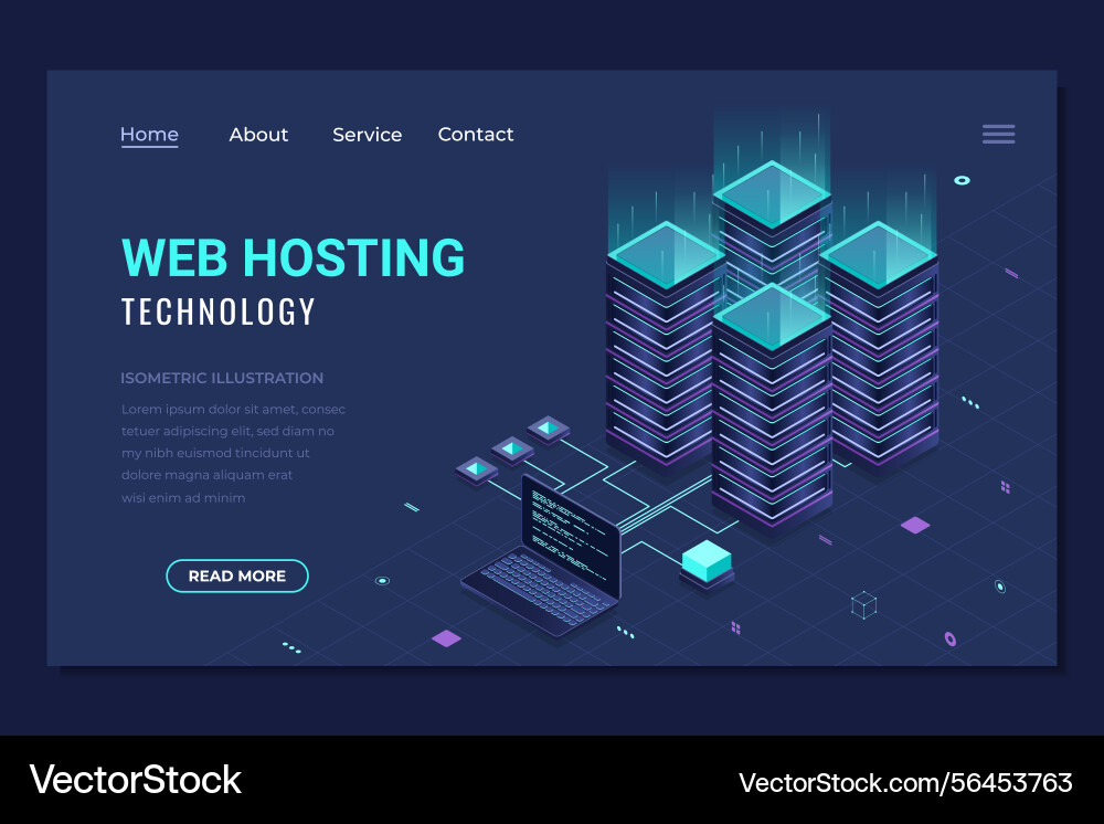Isometric web hosting landing page computing Isometric web hosting landing page computing vector image