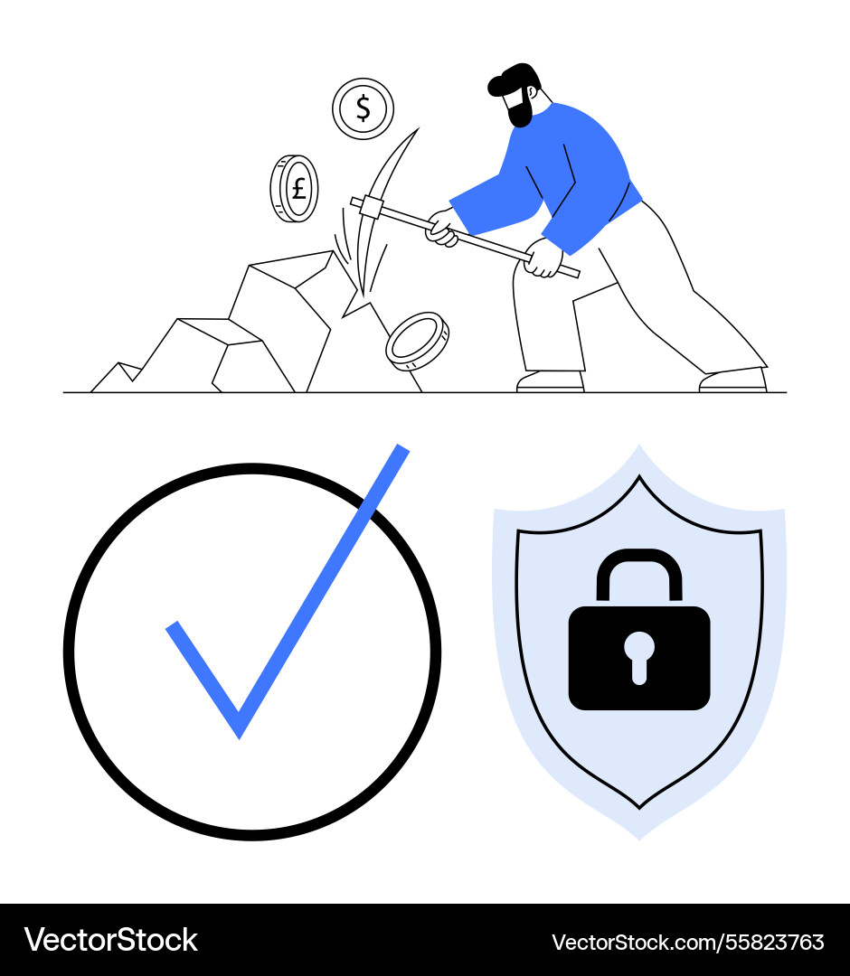 Miner extracting cryptocurrency with pickaxe Miner extracting cryptocurrency with pickaxe vector image