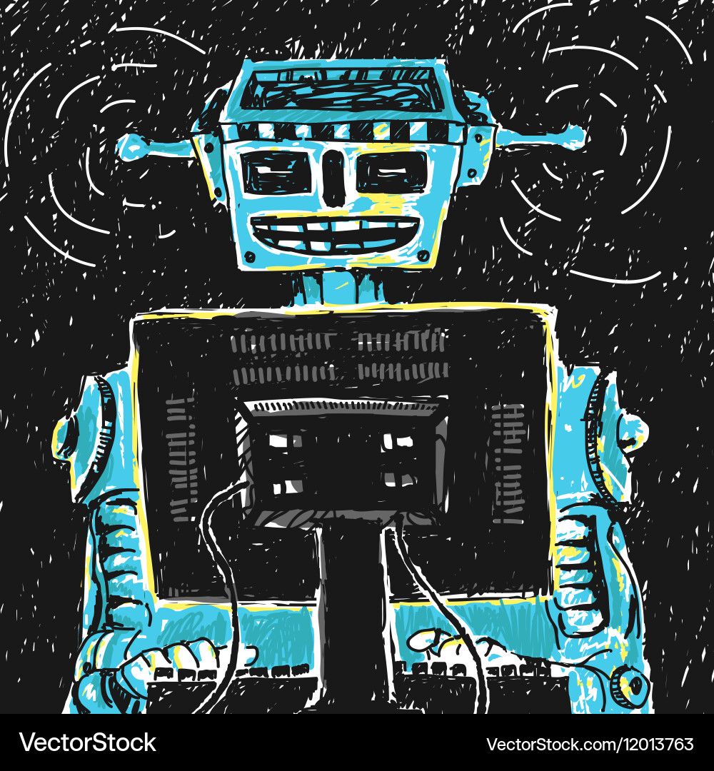 Robot with Computer Screen vector image