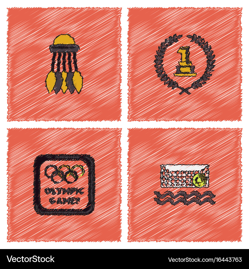 Set of olympic game design in hatching style vector image