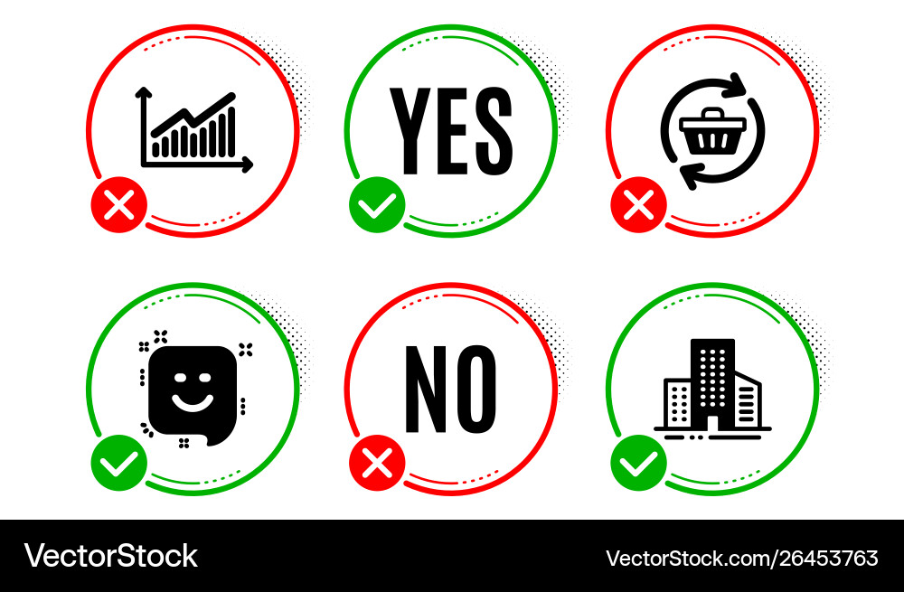Smile graph and refresh cart icons set buildings Smile graph and refresh cart icons set buildings Vector Image