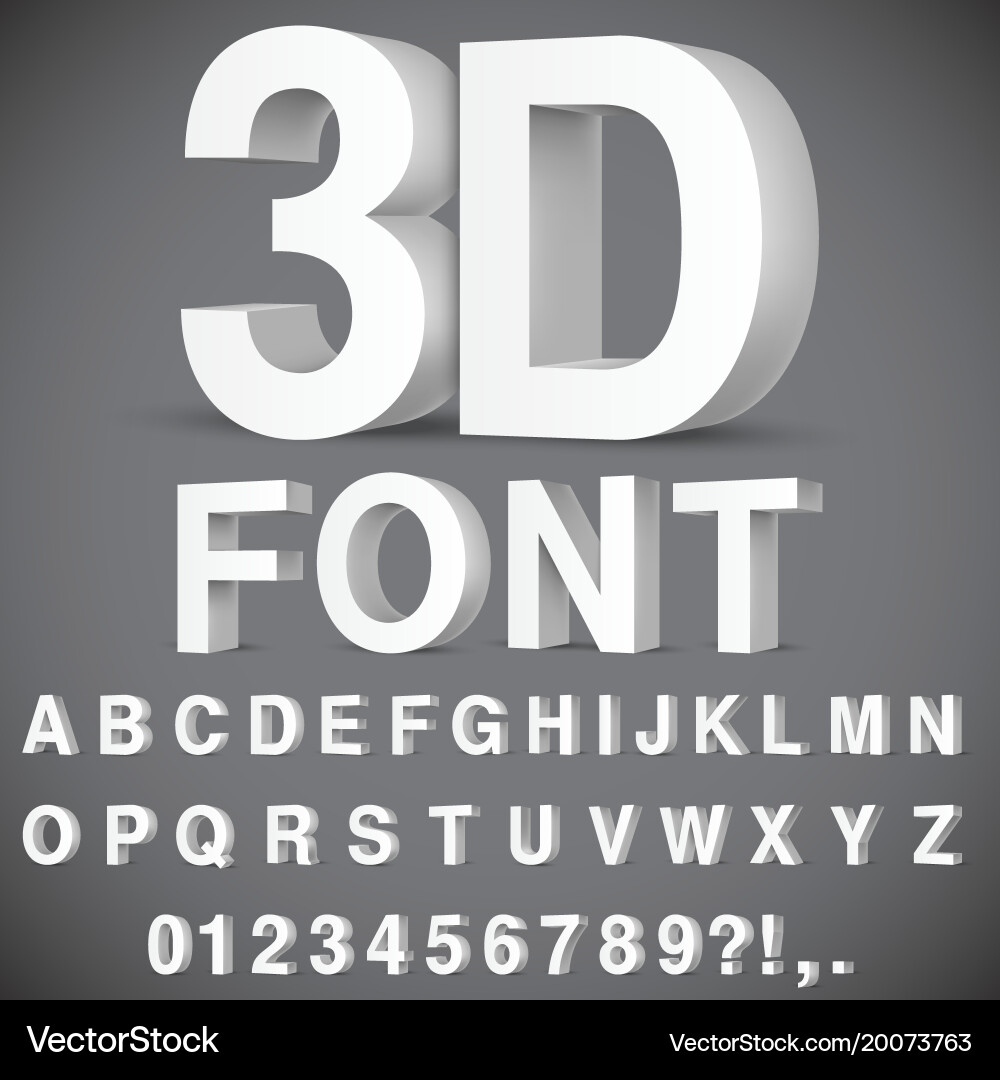Three Dimensional Alphabet and Numbers vector image