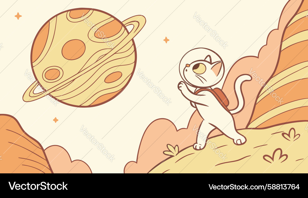 Astronaut cat exploring a distant planet Vector Image
