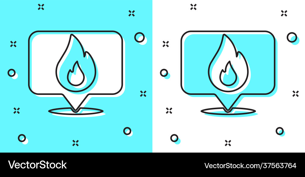 Black line map pointer with fire flame icon Black line map pointer with fire flame icon vector image