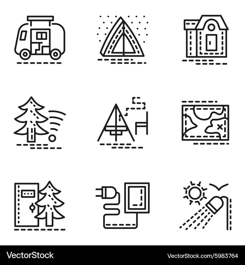 Elements of camping simple line icons set Vector Image